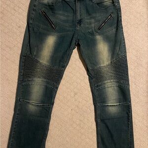 Frankly Max 38 x 32 Men's Blue Jeans with Ribbed Detailing